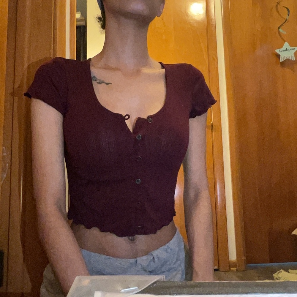 Mudd Burgundy Button-Up Blouse
